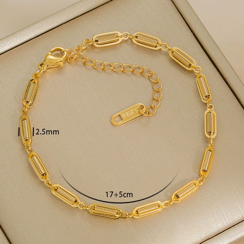 Bracelet 1# Stainless Steel Gold-plated Plain Chain Bracelet Set