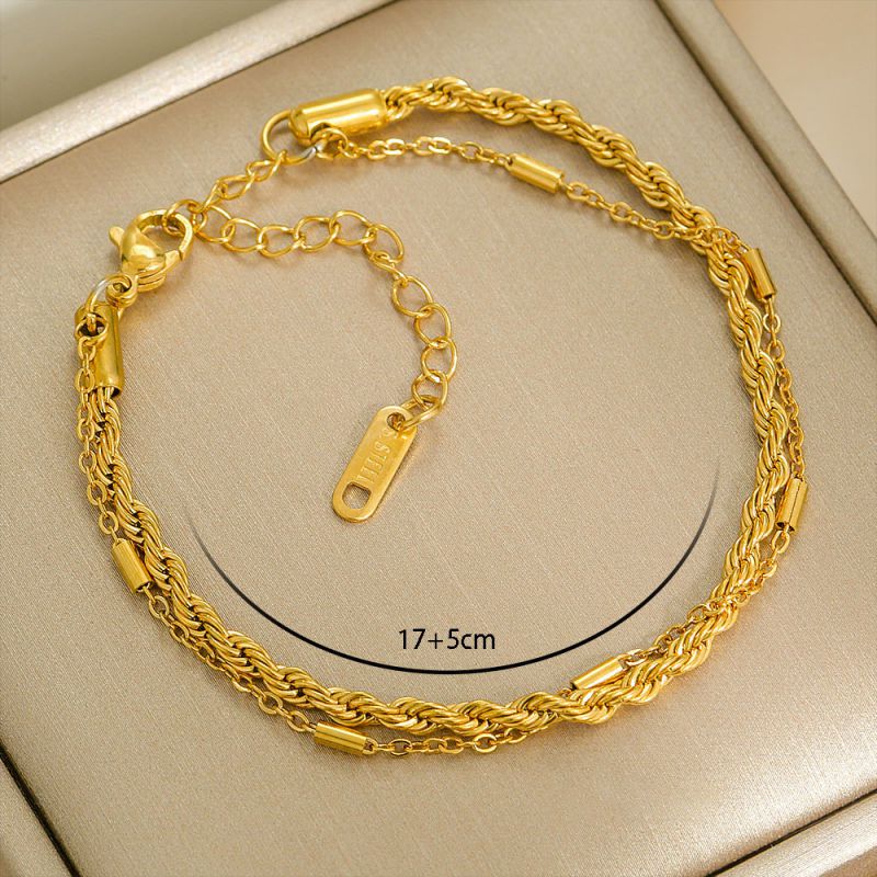 Bracelet 1# Stainless Steel Gold-plated Plain Chain Bracelet Set