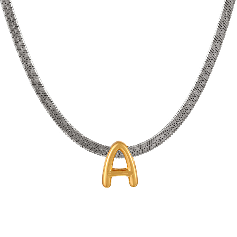 A Titanium Steel Snake Bone Chain 26 Letters Necklace
