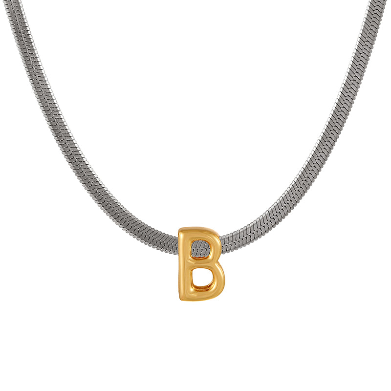 A Titanium Steel Snake Bone Chain 26 Letters Necklace