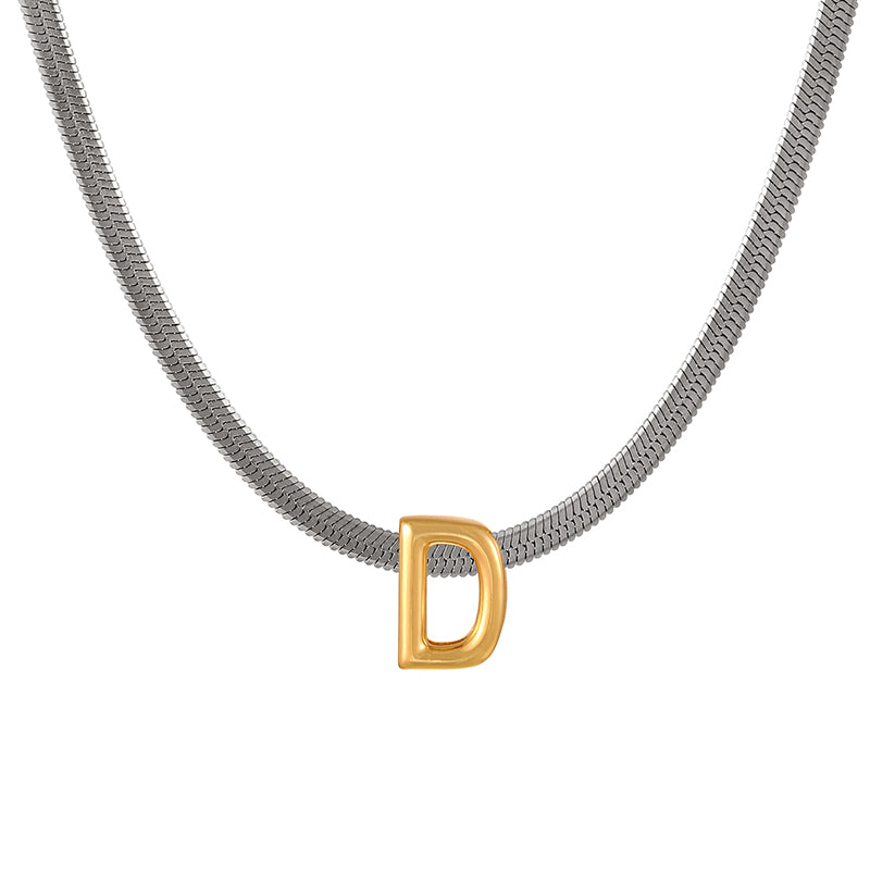 A Titanium Steel Snake Bone Chain 26 Letters Necklace