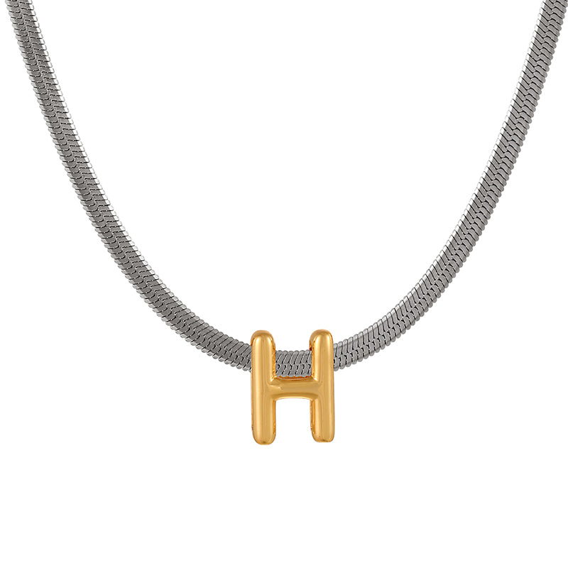 A Titanium Steel Snake Bone Chain 26 Letters Necklace