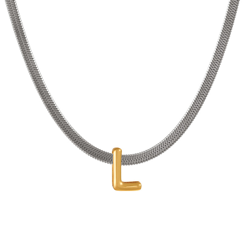 A Titanium Steel Snake Bone Chain 26 Letters Necklace