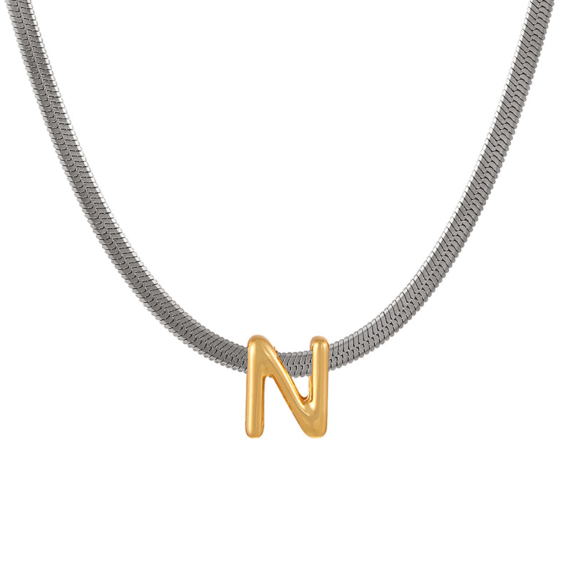 A Titanium Steel Snake Bone Chain 26 Letters Necklace