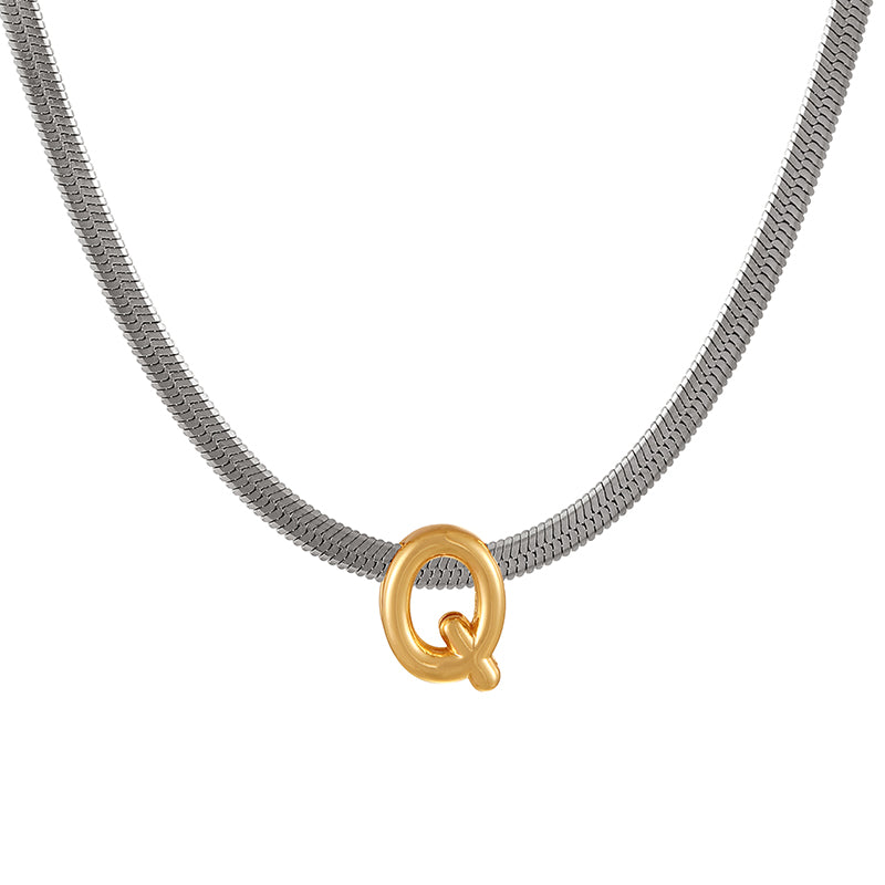 A Titanium Steel Snake Bone Chain 26 Letters Necklace