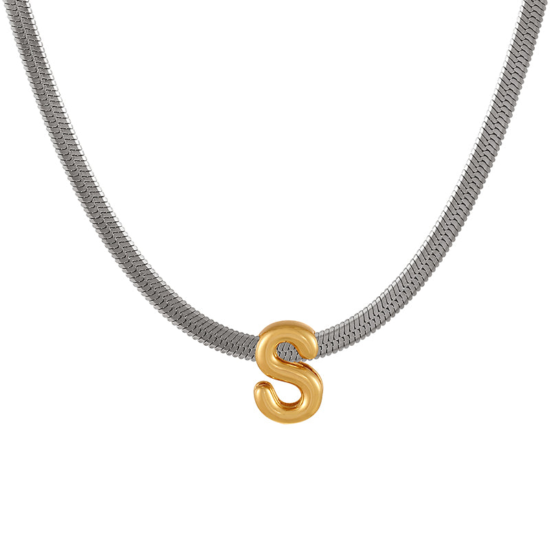 A Titanium Steel Snake Bone Chain 26 Letters Necklace