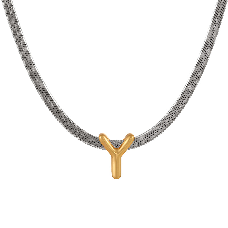 A Titanium Steel Snake Bone Chain 26 Letters Necklace