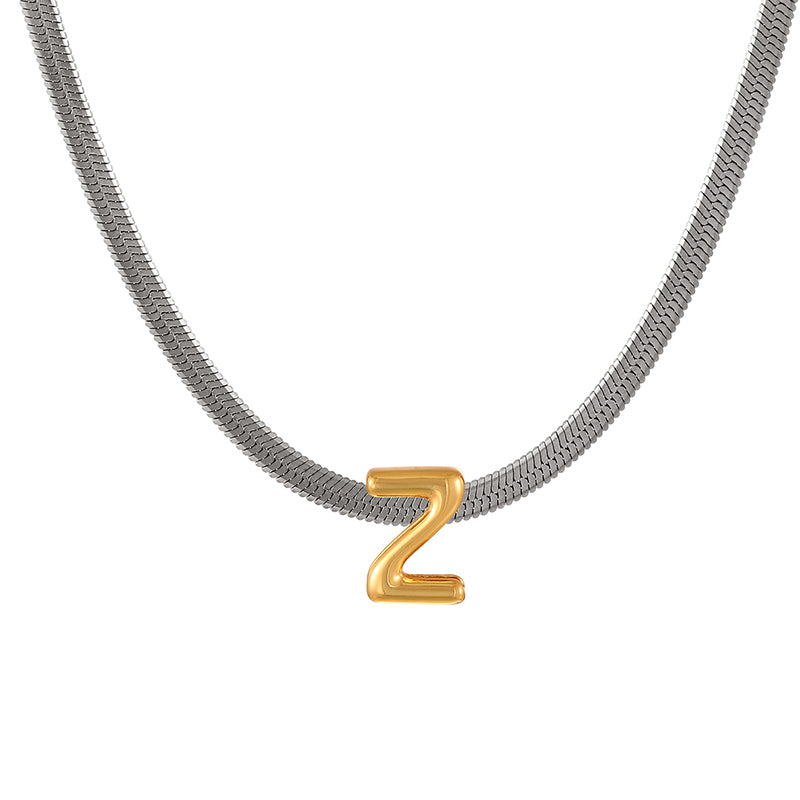 A Titanium Steel Snake Bone Chain 26 Letters Necklace