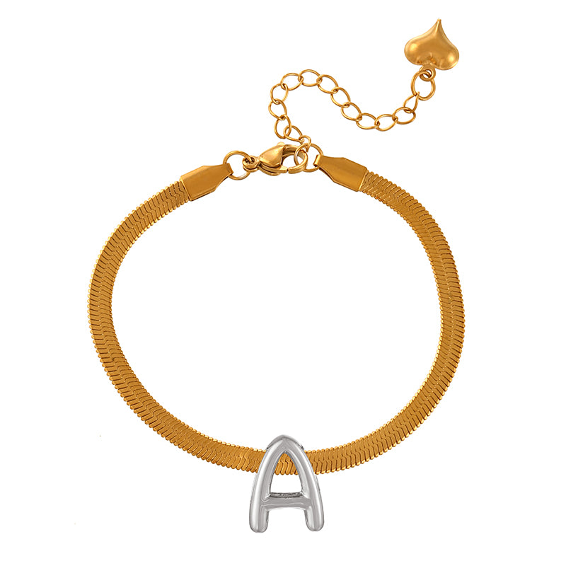 A-gold Titanium Steel 26 Letter Color Matching Snake Bone Chain Bracelet