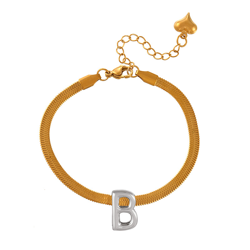 A-gold Titanium Steel 26 Letter Color Matching Snake Bone Chain Bracelet