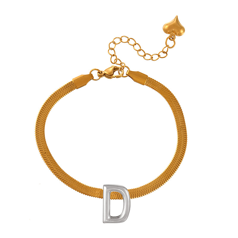 A-gold Titanium Steel 26 Letter Color Matching Snake Bone Chain Bracelet