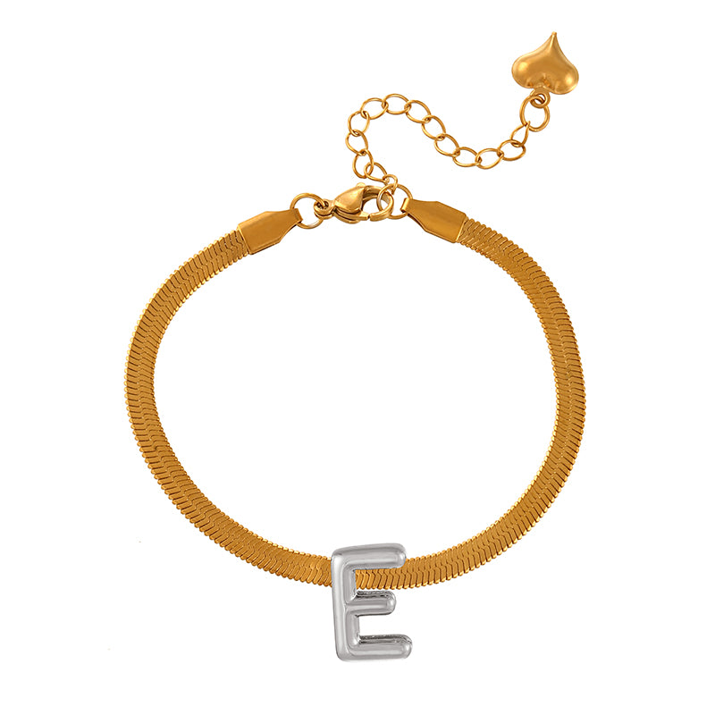 A-gold Titanium Steel 26 Letter Color Matching Snake Bone Chain Bracelet