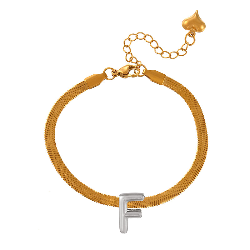 A-gold Titanium Steel 26 Letter Color Matching Snake Bone Chain Bracelet