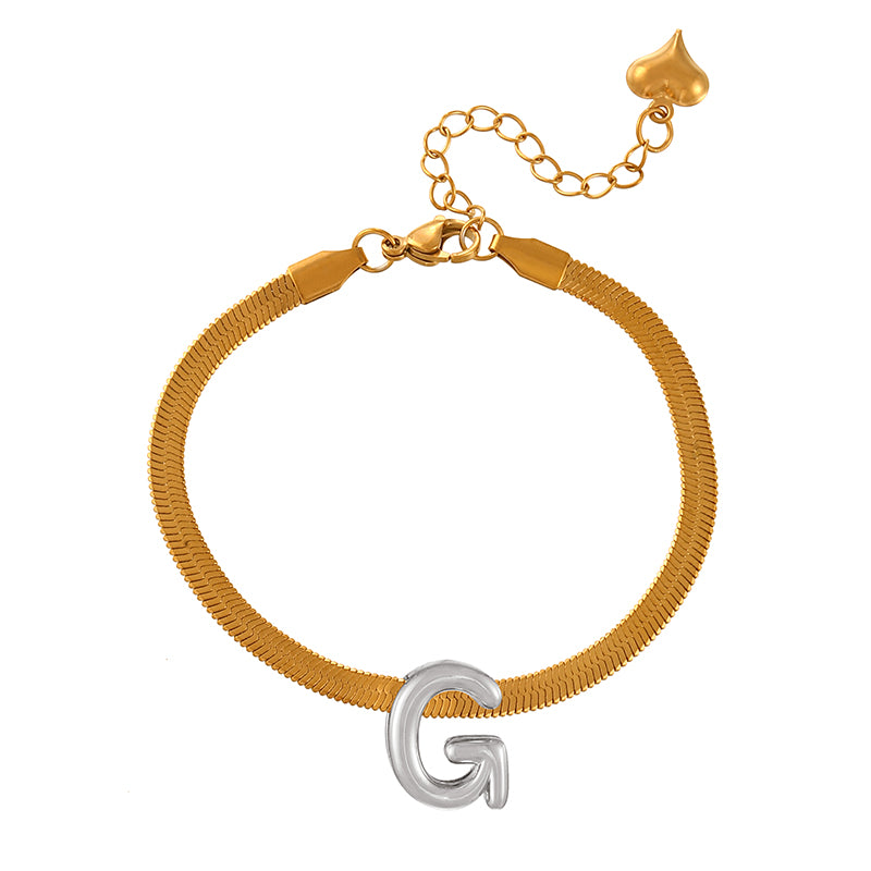 A-gold Titanium Steel 26 Letter Color Matching Snake Bone Chain Bracelet
