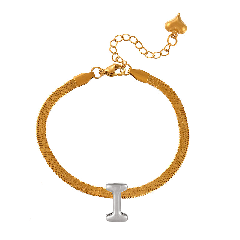 A-gold Titanium Steel 26 Letter Color Matching Snake Bone Chain Bracelet