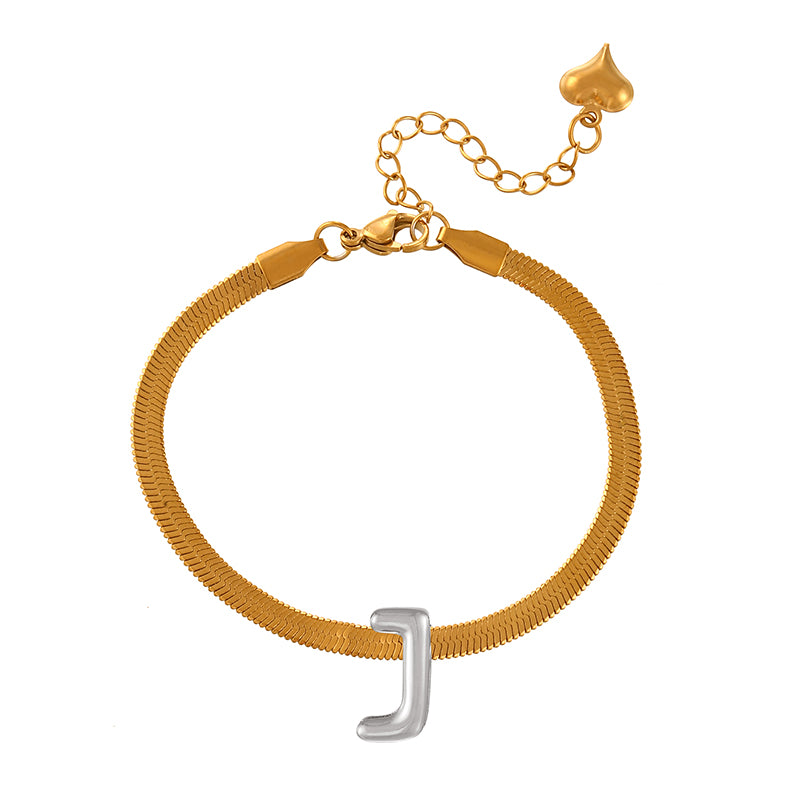 A-gold Titanium Steel 26 Letter Color Matching Snake Bone Chain Bracelet