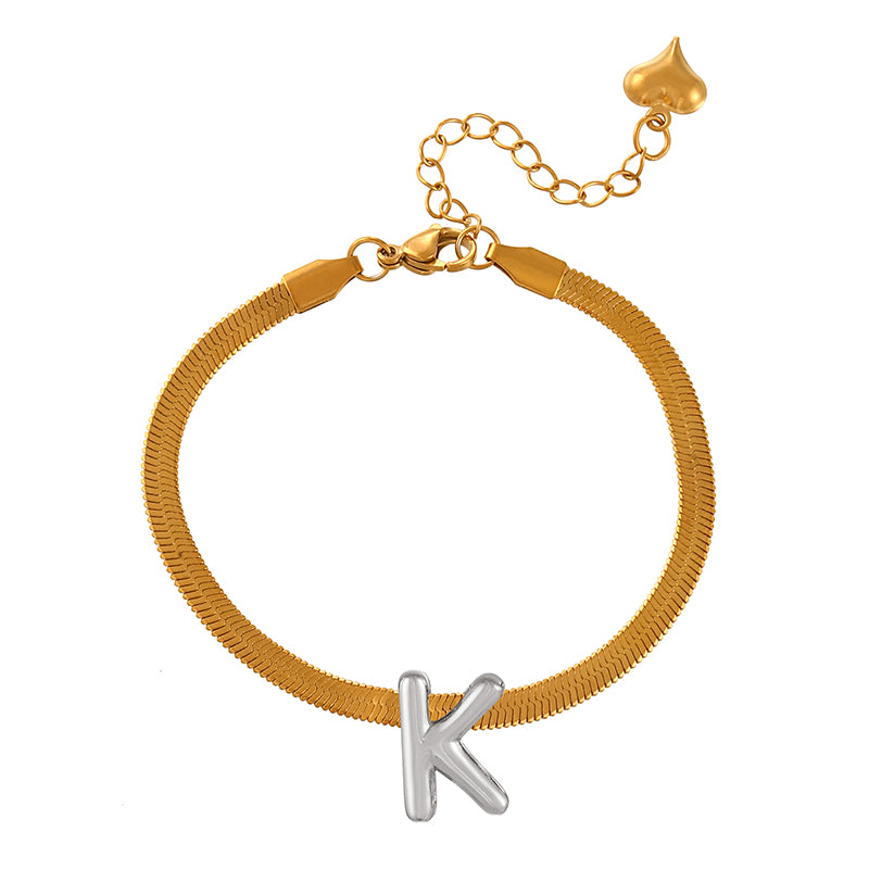 A-gold Titanium Steel 26 Letter Color Matching Snake Bone Chain Bracelet