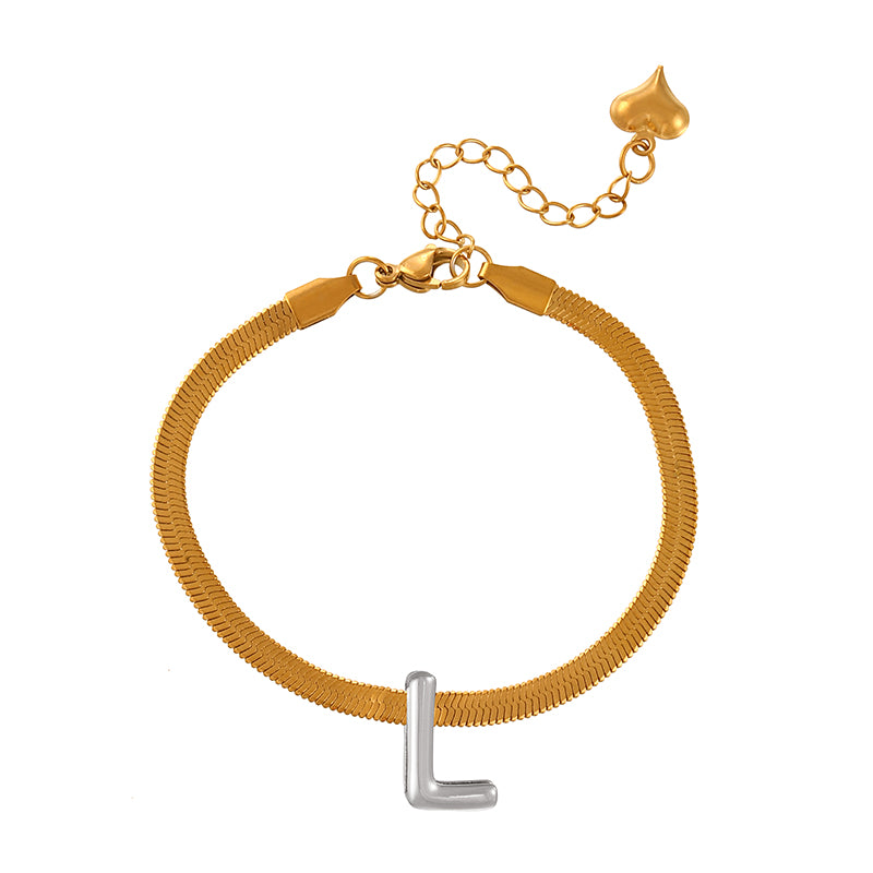 A-gold Titanium Steel 26 Letter Color Matching Snake Bone Chain Bracelet