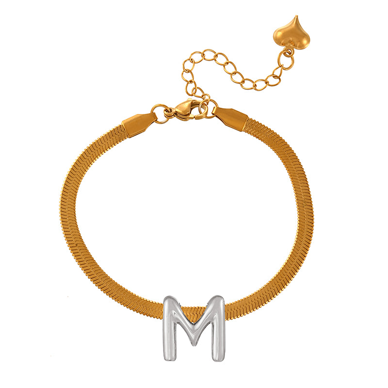 A-gold Titanium Steel 26 Letter Color Matching Snake Bone Chain Bracelet