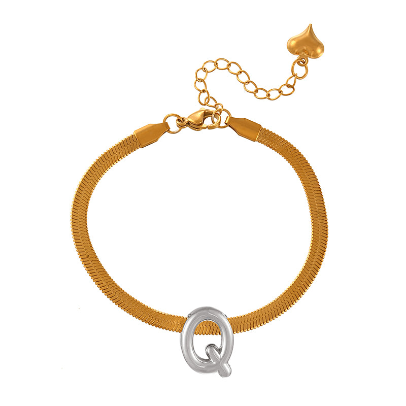 A-gold Titanium Steel 26 Letter Color Matching Snake Bone Chain Bracelet