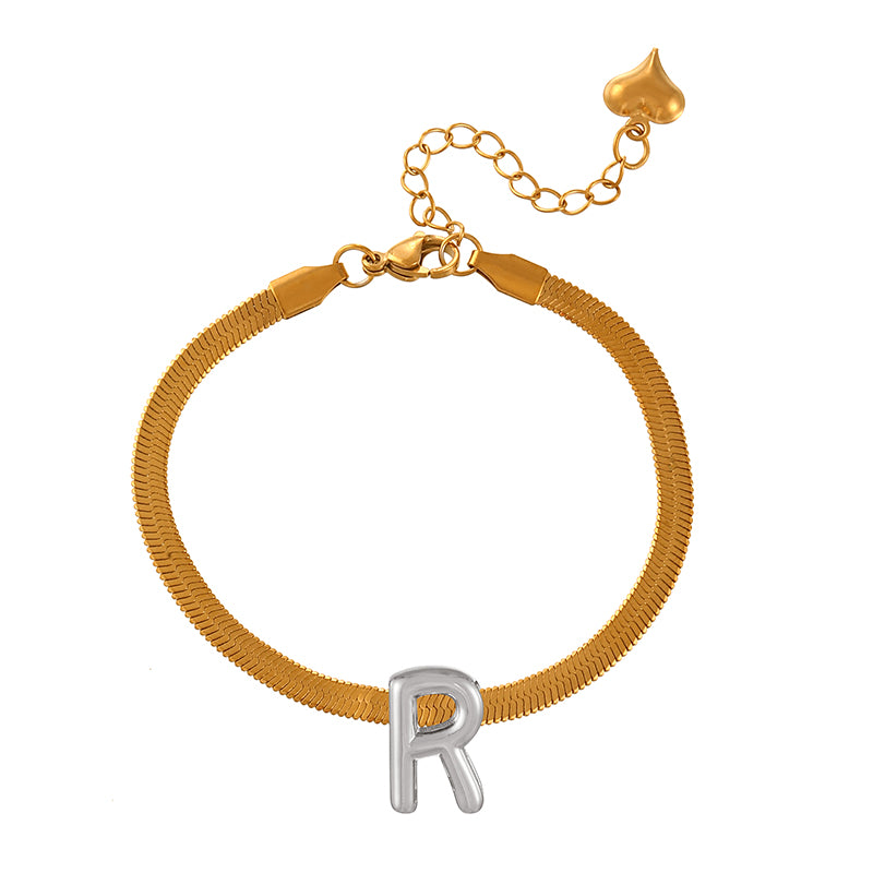 A-gold Titanium Steel 26 Letter Color Matching Snake Bone Chain Bracelet