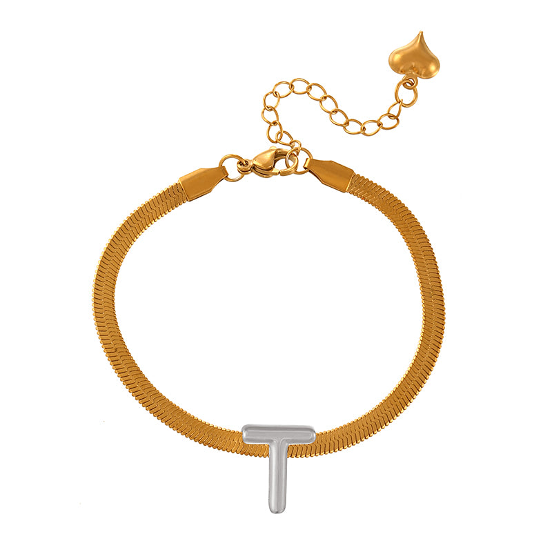 A-gold Titanium Steel 26 Letter Color Matching Snake Bone Chain Bracelet