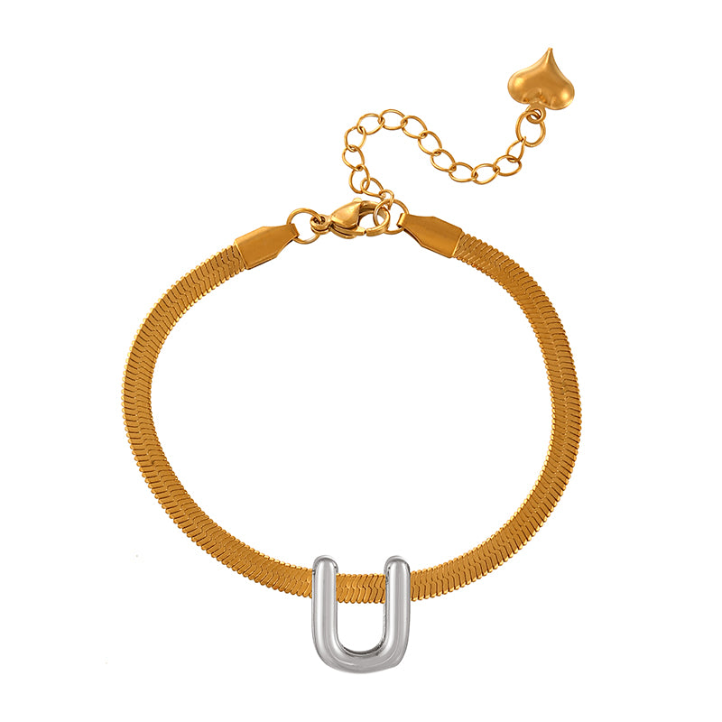 A-gold Titanium Steel 26 Letter Color Matching Snake Bone Chain Bracelet
