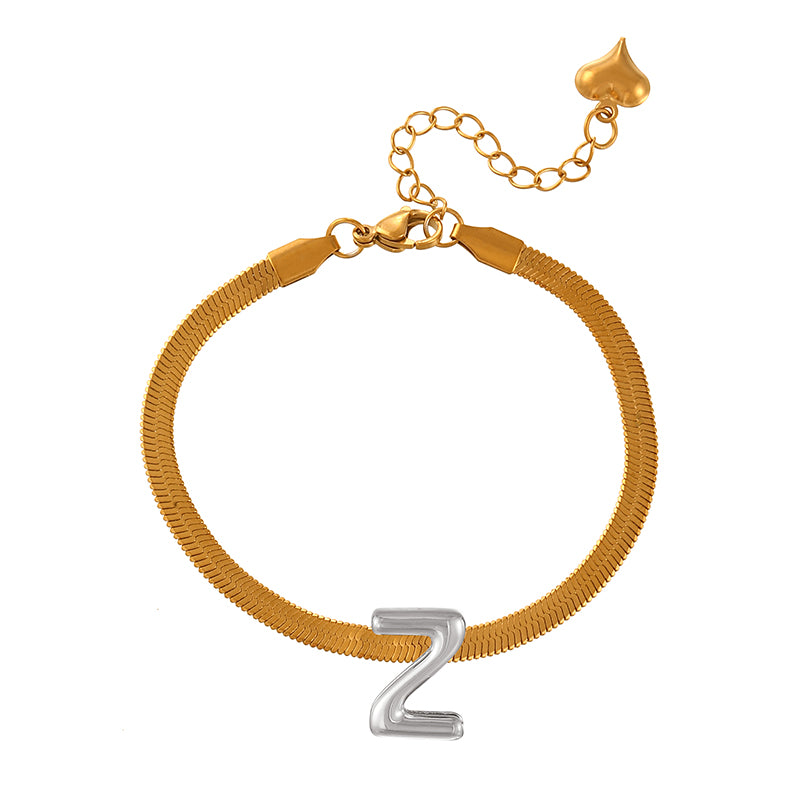 A-gold Titanium Steel 26 Letter Color Matching Snake Bone Chain Bracelet