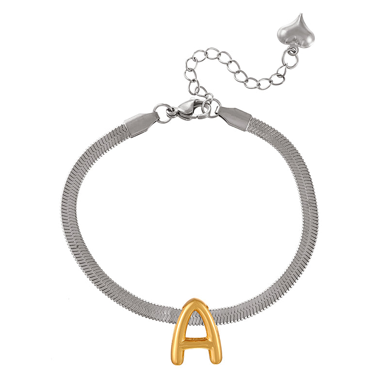 A-gold Titanium Steel 26 Letter Color Matching Snake Bone Chain Bracelet