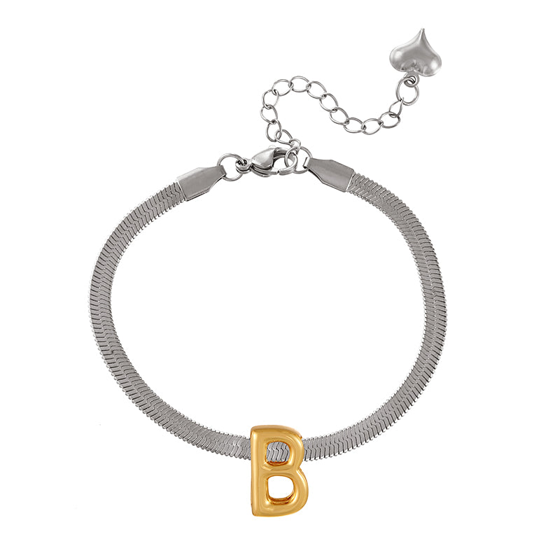 A-gold Titanium Steel 26 Letter Color Matching Snake Bone Chain Bracelet