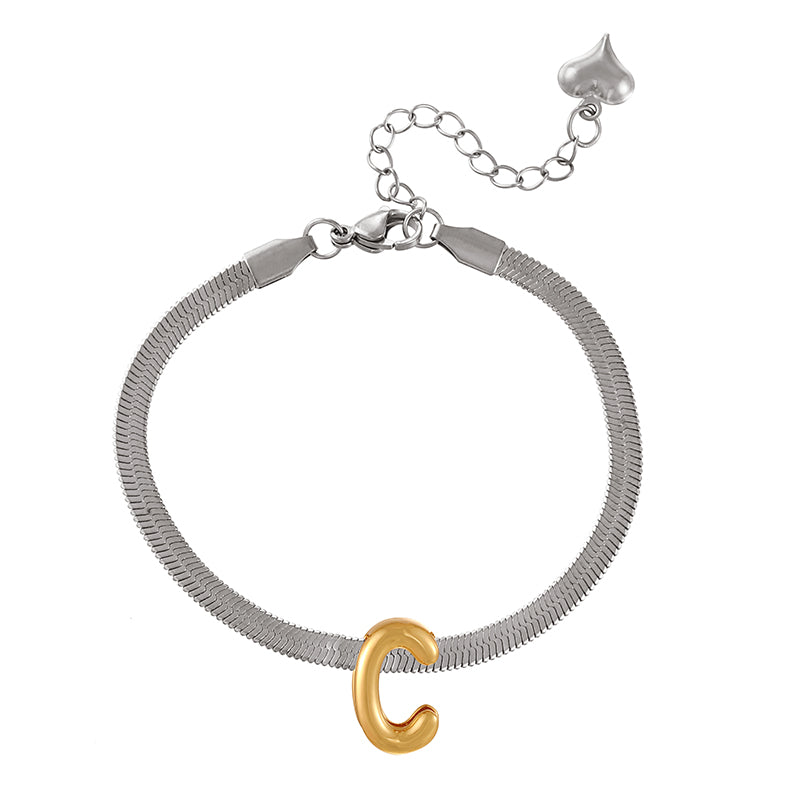 A-gold Titanium Steel 26 Letter Color Matching Snake Bone Chain Bracelet