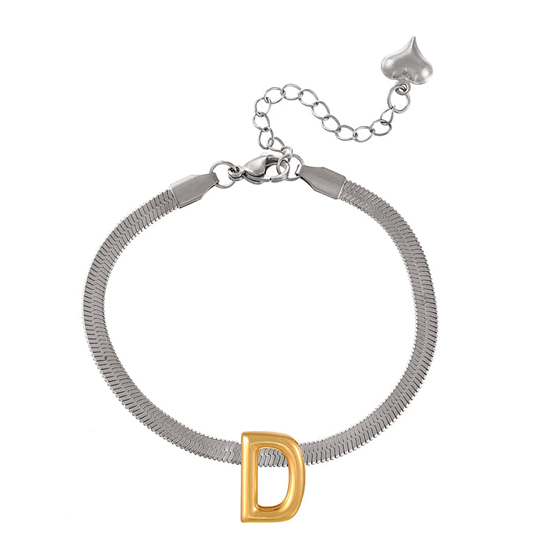 A-gold Titanium Steel 26 Letter Color Matching Snake Bone Chain Bracelet