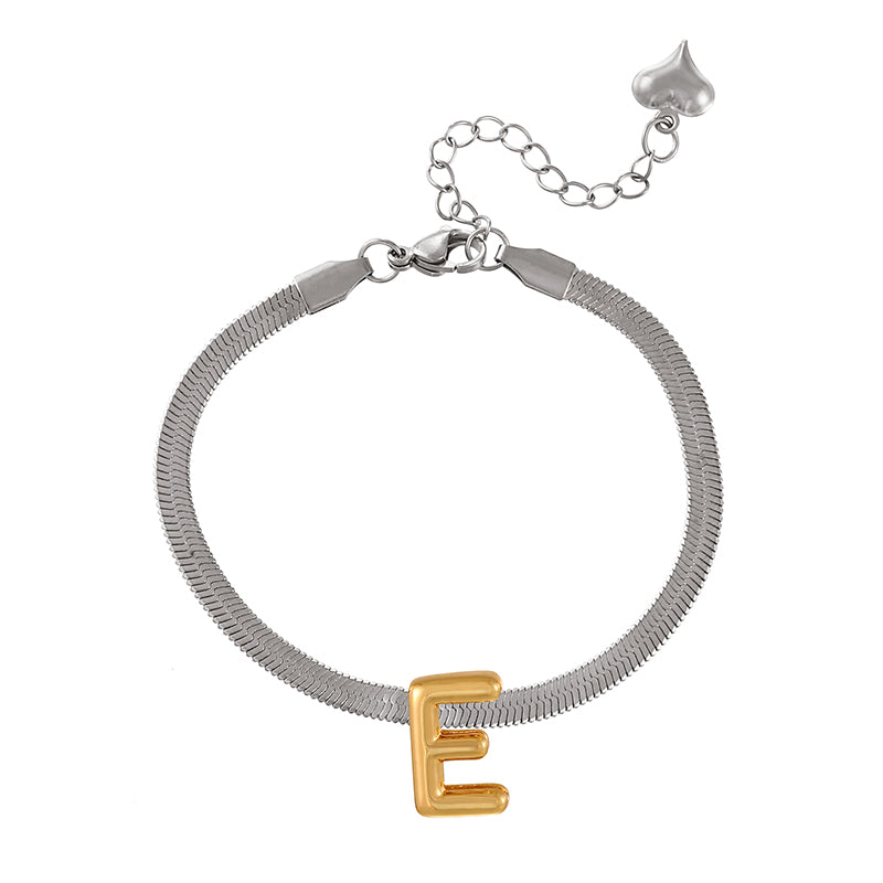 A-gold Titanium Steel 26 Letter Color Matching Snake Bone Chain Bracelet