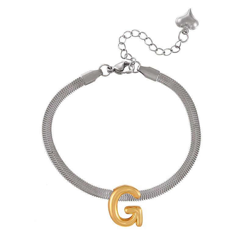 A-gold Titanium Steel 26 Letter Color Matching Snake Bone Chain Bracelet