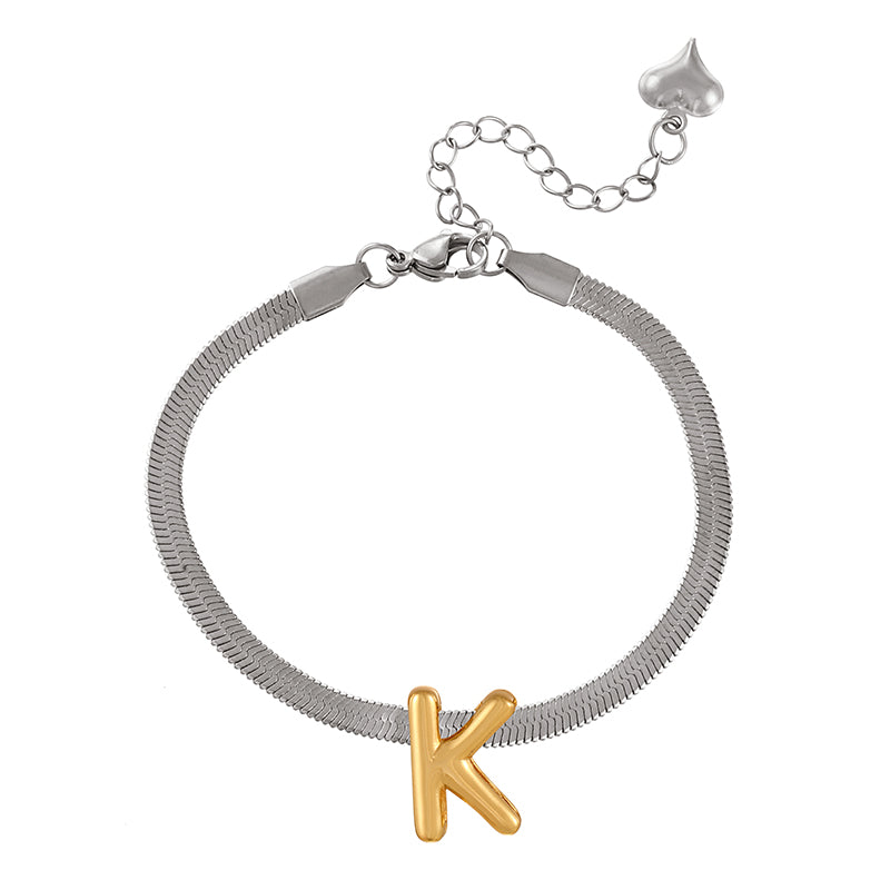 A-gold Titanium Steel 26 Letter Color Matching Snake Bone Chain Bracelet