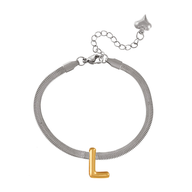 A-gold Titanium Steel 26 Letter Color Matching Snake Bone Chain Bracelet
