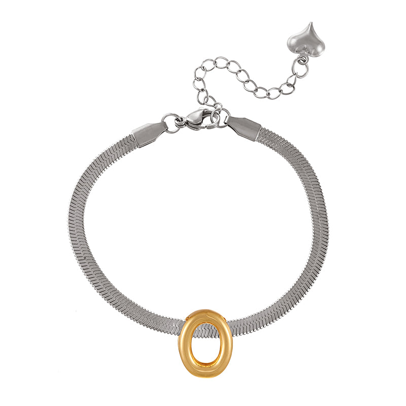 A-gold Titanium Steel 26 Letter Color Matching Snake Bone Chain Bracelet