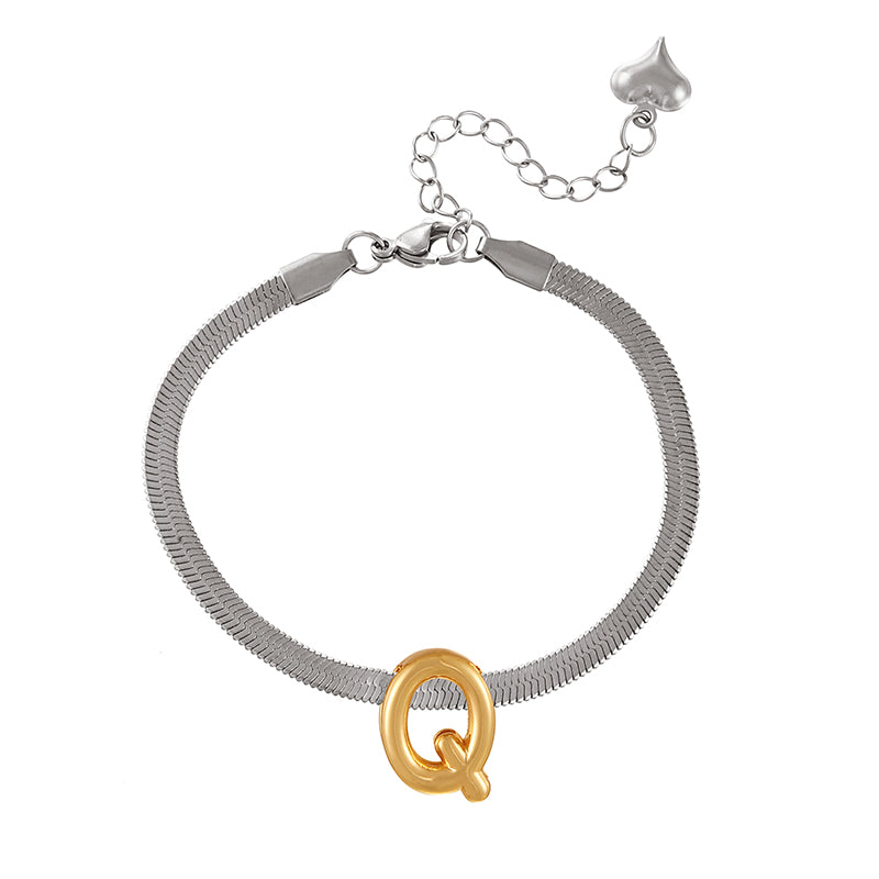 A-gold Titanium Steel 26 Letter Color Matching Snake Bone Chain Bracelet