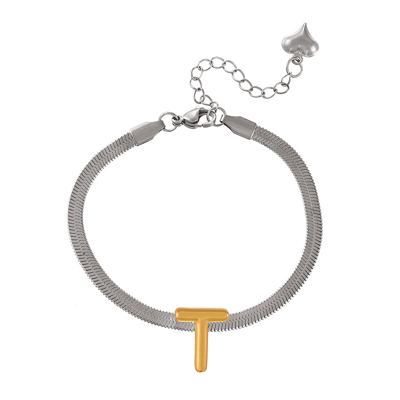 A-gold Titanium Steel 26 Letter Color Matching Snake Bone Chain Bracelet