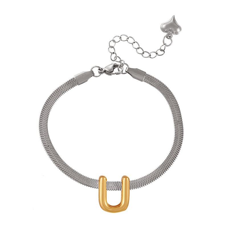 A-gold Titanium Steel 26 Letter Color Matching Snake Bone Chain Bracelet