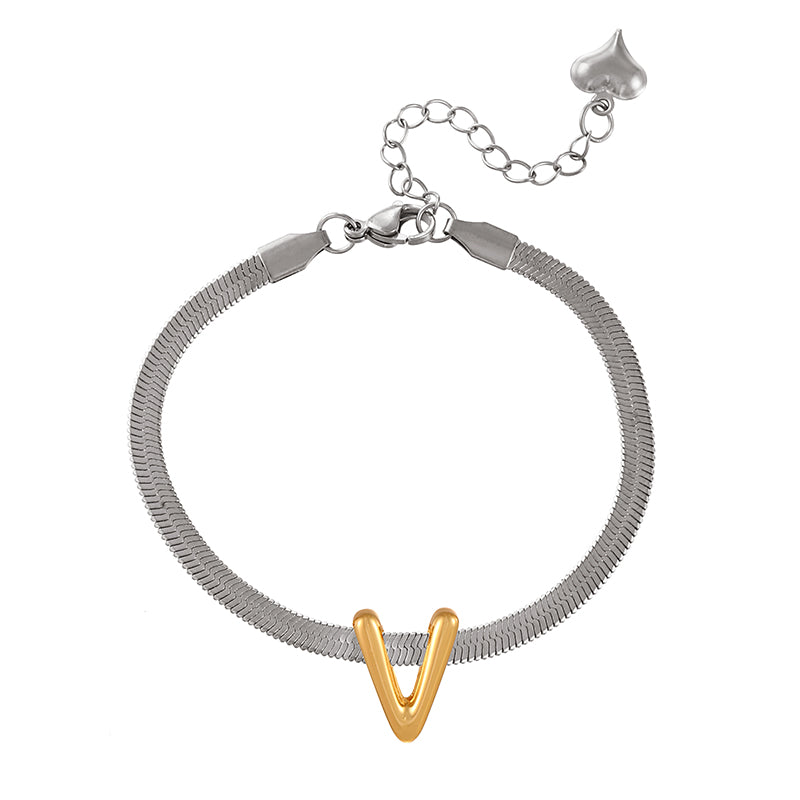 A-gold Titanium Steel 26 Letter Color Matching Snake Bone Chain Bracelet