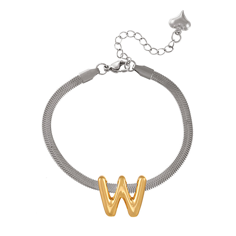 A-gold Titanium Steel 26 Letter Color Matching Snake Bone Chain Bracelet