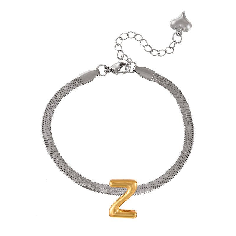 A-gold Titanium Steel 26 Letter Color Matching Snake Bone Chain Bracelet