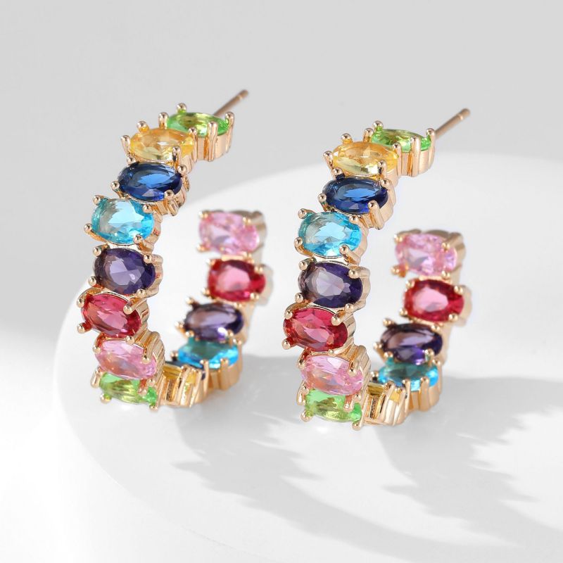 Silver Colored Diamonds Copper Oval Diamond Hoop Earrings