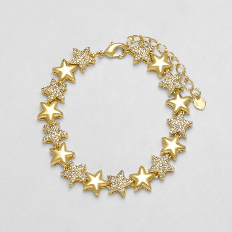 White Copper-gilt Five-pointed Star Bracelet With Diamonds