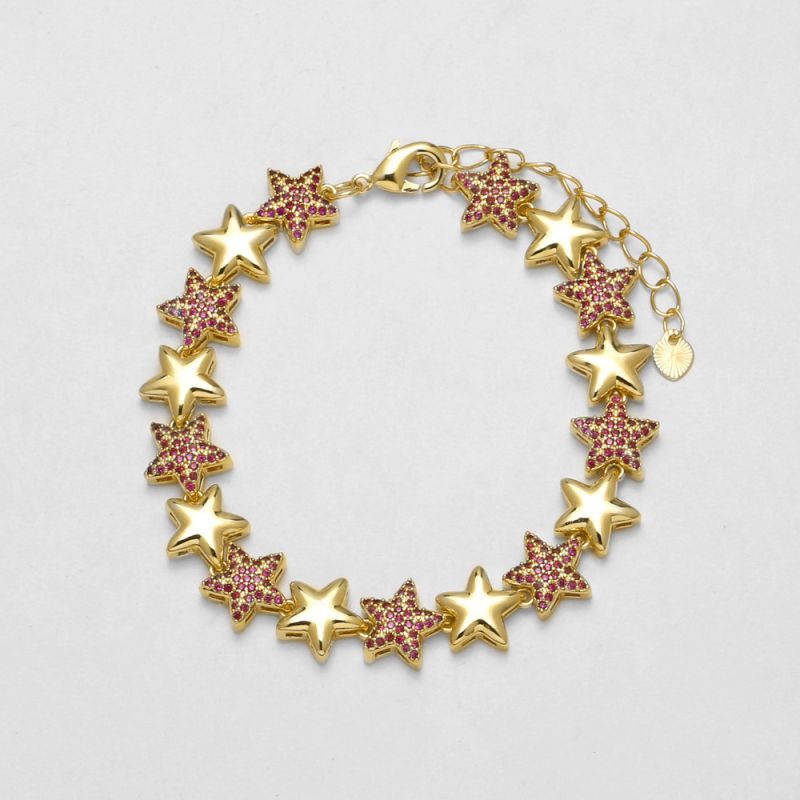 White Copper-gilt Five-pointed Star Bracelet With Diamonds