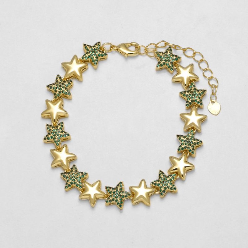 White Copper-gilt Five-pointed Star Bracelet With Diamonds