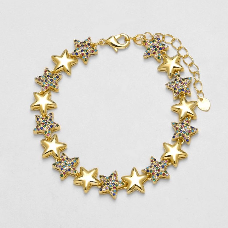 White Copper-gilt Five-pointed Star Bracelet With Diamonds
