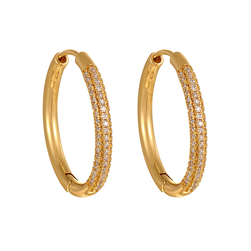 Gold 1 Copper Round Earrings With Zircon