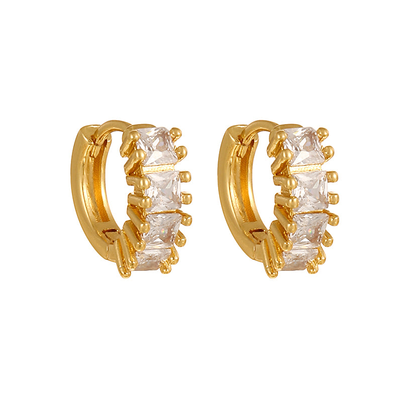 Gold 1 Copper Round Earrings With Zircon
